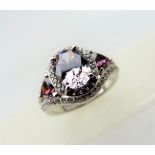 Sterling Silver Pink & White Topaz Ring