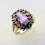 Amethyst & Multi Gemstone Ring in Sterling Silver