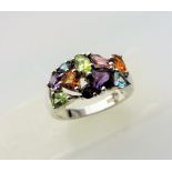 Sterling Silver Rainbow Multi Colour Band Ring