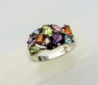 Sterling Silver Rainbow Multi Colour Band Ring