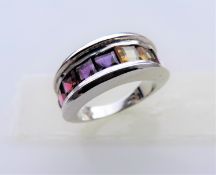 Rainbow Multi Gemstone Ring in Sterling Silver