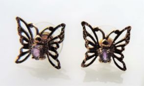 Vintage Gold & Amethyst Butterfly Earrings