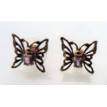 Vintage Gold & Amethyst Butterfly Earrings