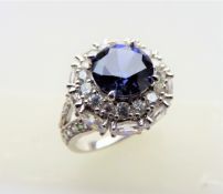 Diamonique & Tanzanite Ring in Sterling Silver