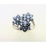 Sterling Silver Blue Topaz Flower Cluster Ring