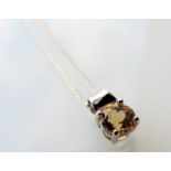 Sterling Silver Citrine Solitaire Pendant Necklace
