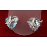 9ct 375 White Gold Diamond & Trillion Cut Topaz Stud Earrings