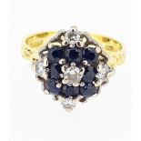 Vintage 18ct (750) Yellow Gold 0.25ct Diamond & Sapphire Cluster Ring