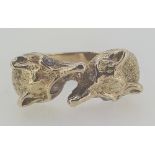 Vintage 9ct (375) Yellow Gold Fox Head Ring with Diamond Eyes