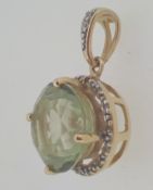 9ct (375 Yellow Gold Large Round Green Peridot Pendant