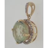 9ct (375 Yellow Gold Large Round Green Peridot Pendant