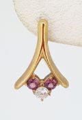 HANDMADE 9ct (375) Yellow Gold Diamond & Rhodolite Garnet Stud Earrings