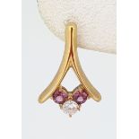 HANDMADE 9ct (375) Yellow Gold Diamond & Rhodolite Garnet Stud Earrings