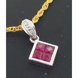 9ct (375) White Gold Diamond & Ruby Pendant