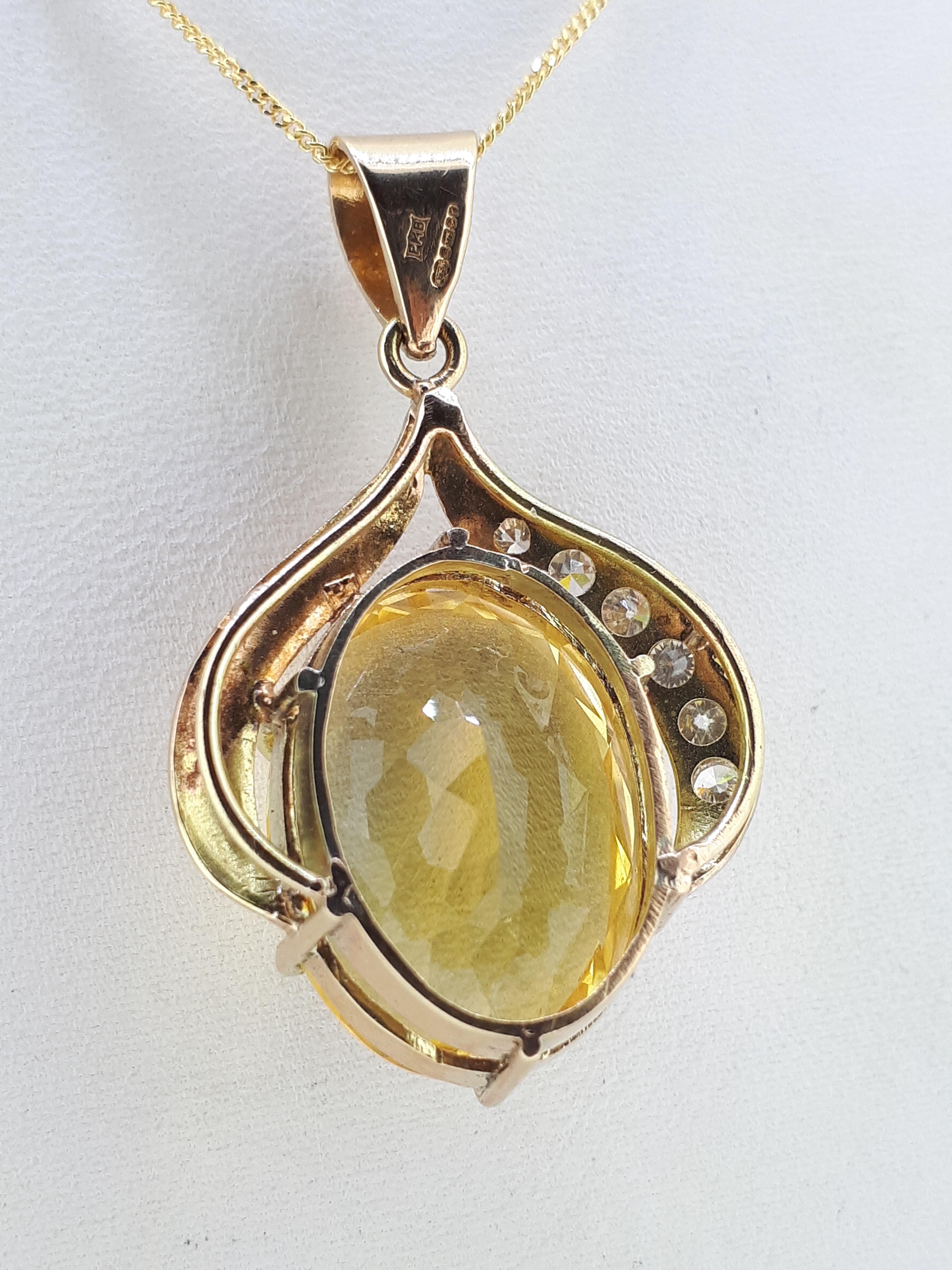 9ct (375) Yellow Gold Large Citrine and 0.25ct Diamond Pendant - Image 5 of 5