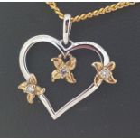 9ct (375) White and Yellow Gold Open Heart Diamond Pendant