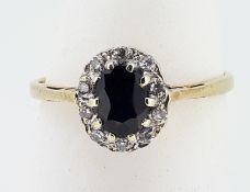 9ct (375) Yellow Gold Oval Sapphire and Diamond Cluster Ring