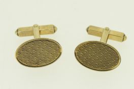 9ct (375) Yellow Gold Textured Oval Cufflinks with 'T-Bar' Fitting