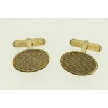 9ct (375) Yellow Gold Textured Oval Cufflinks with 'T-Bar' Fitting