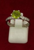 Palladium (950) 7mm Peridot Solitaire ring with 0.18ct Diamond Shoulders