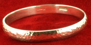 Sterling Silver Hammer Finished Handmade Round Bangle - 6.5mm Wide