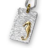 9ct (375) Yellow Gold, Diamond & Silver Seahorse Pendant on Snake Chain Necklace