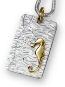 9ct (375) Yellow Gold, Diamond & Silver Seahorse Pendant on Snake Chain Necklace