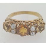 Vintage 9ct (375) Yellow Gold Citrine & Pearl Dress Ring