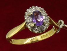 18ct (750) Yellow Gold Oval Amethyst & Diamond Ring