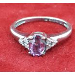 9ct (375) White Gold Pink & White Stone Dress Ring