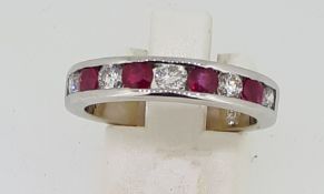 14ct (585) White Gold Ruby & 0.45ct Diamond 9 Stone Half Eternity Ring