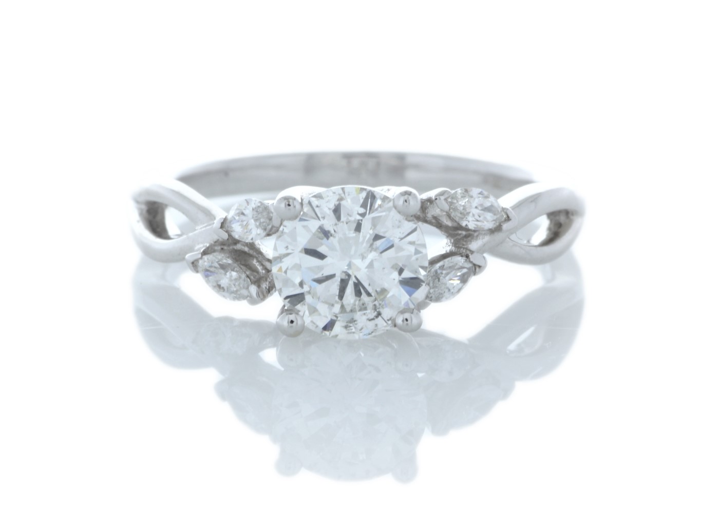 18ct White Gold Single Stone Diamond Ring With Marquise Set Shoulders (1.00) 1.16 Carats
