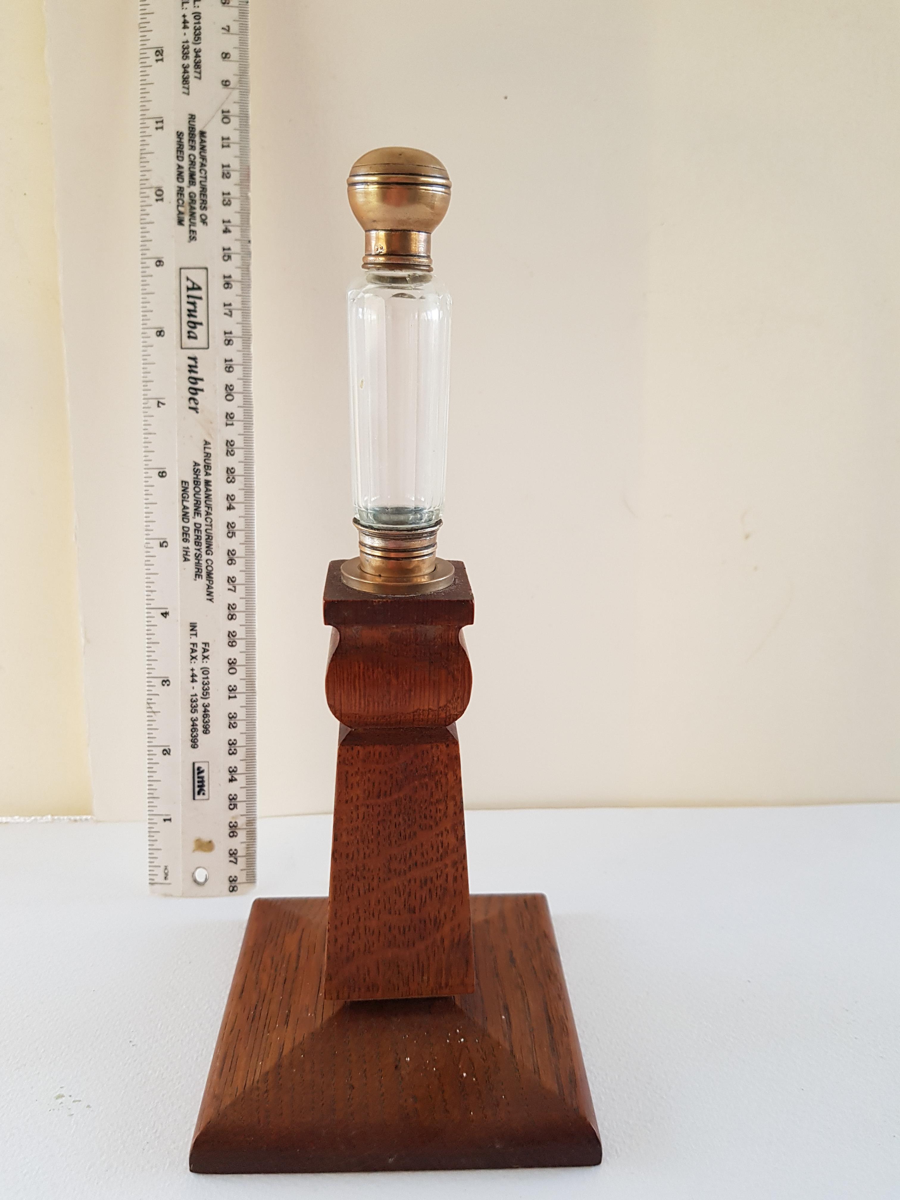 Edwardian Cut Glass Scent Bottle on Oak Stand