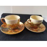 Early 1900 Royal Doulton Woodley Dale 2 Cups/Saucers