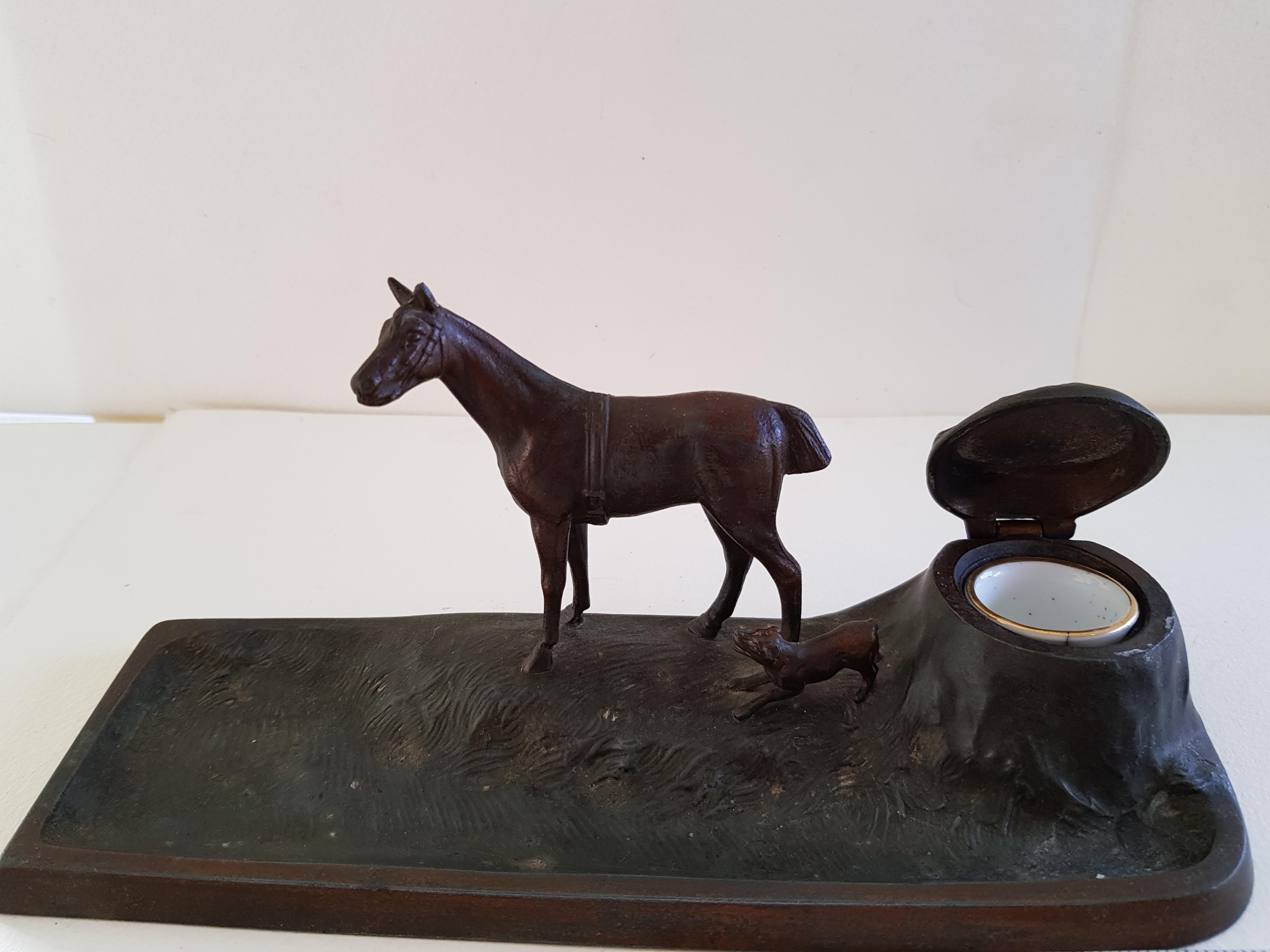 Victorian Bronzed Pen Tray and Inkwell - Image 2 of 3