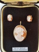 9ct Gold Cameo and 9ct Gold earring Set