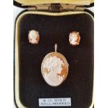 9ct Gold Cameo and 9ct Gold earring Set