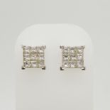 18ct white gold, 2.00 carat (approx) invisible-set princess-cut diamond square cluster stud earrings