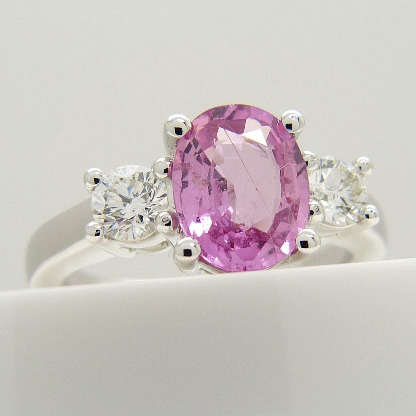18ct white gold oval-cut pink sapphire and round brilliant-cut diamond dress ring. - Image 3 of 6
