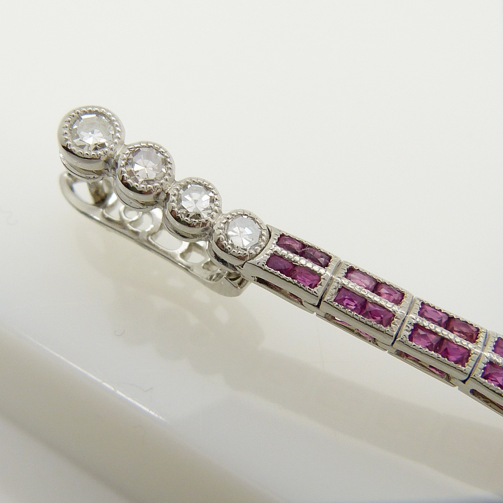 Long platinum Art Deco-style drop earrings set with rubies and diamonds - Image 7 of 9