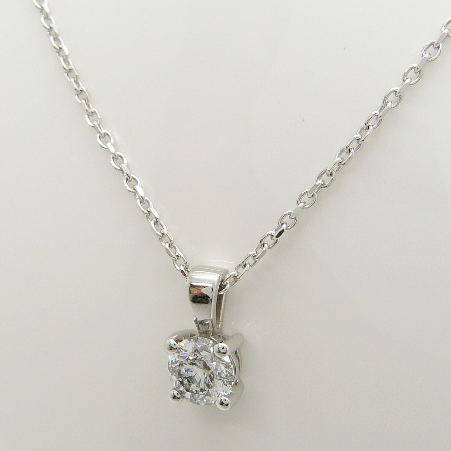 F-colour 0.51 carat diamond solitaire pendant and chain in 18ct white gold, with WGI certificate - Image 6 of 6