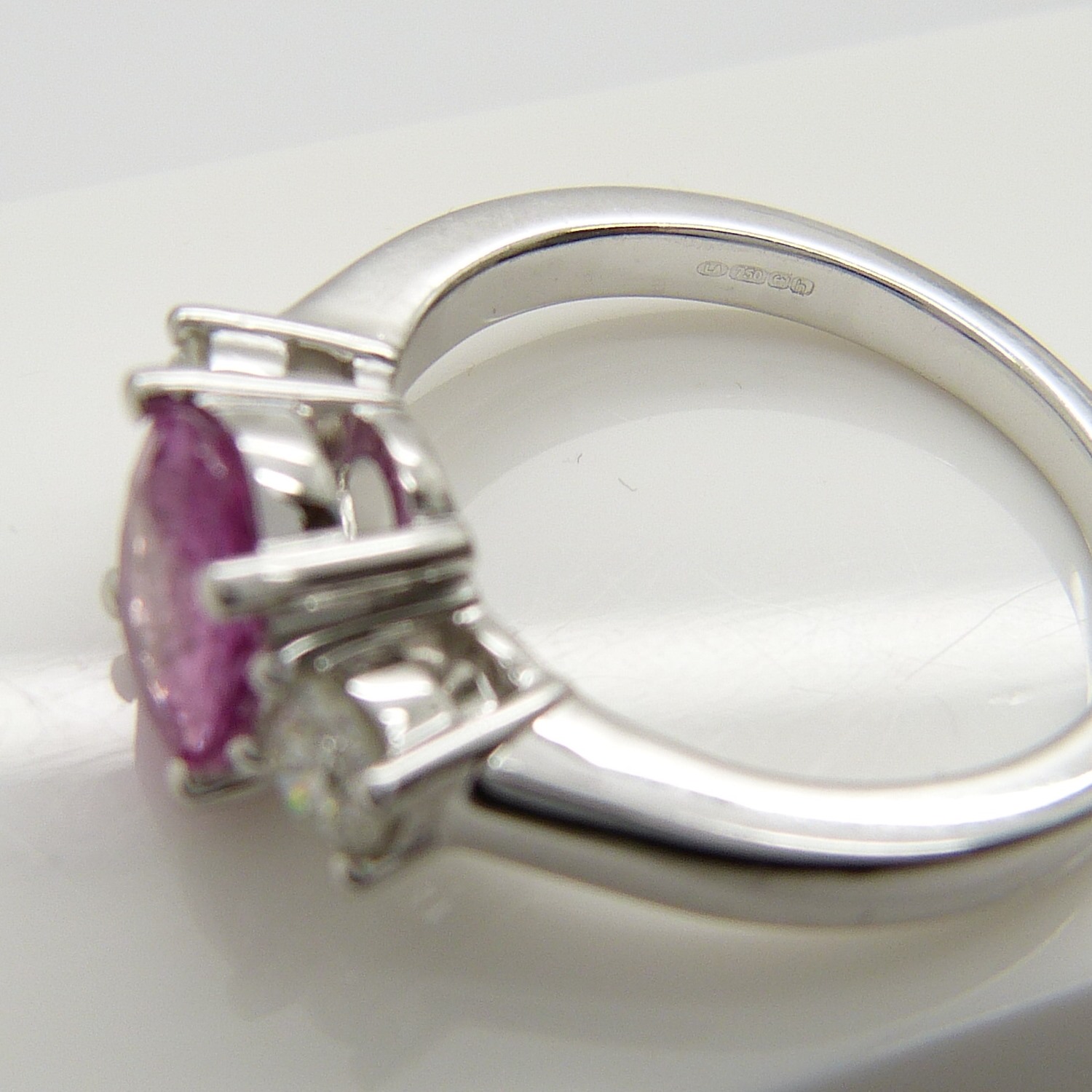 18ct white gold oval-cut pink sapphire and round brilliant-cut diamond dress ring. - Image 6 of 6