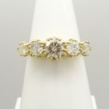 Victorian-style 18ct yellow gold 1.59 carat graduated diamond 5-stone ring with WGI certificate