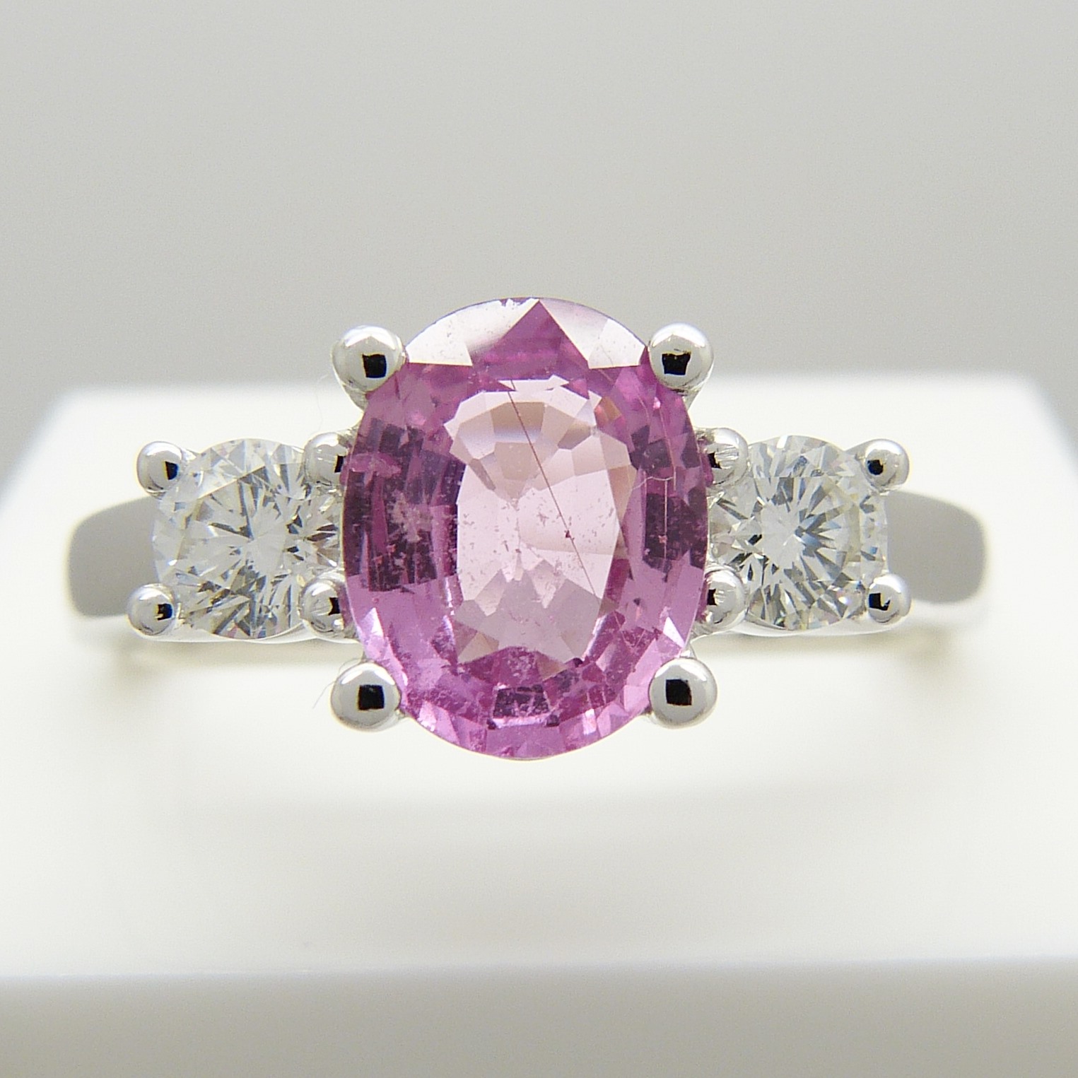 18ct white gold oval-cut pink sapphire and round brilliant-cut diamond dress ring. - Image 5 of 6