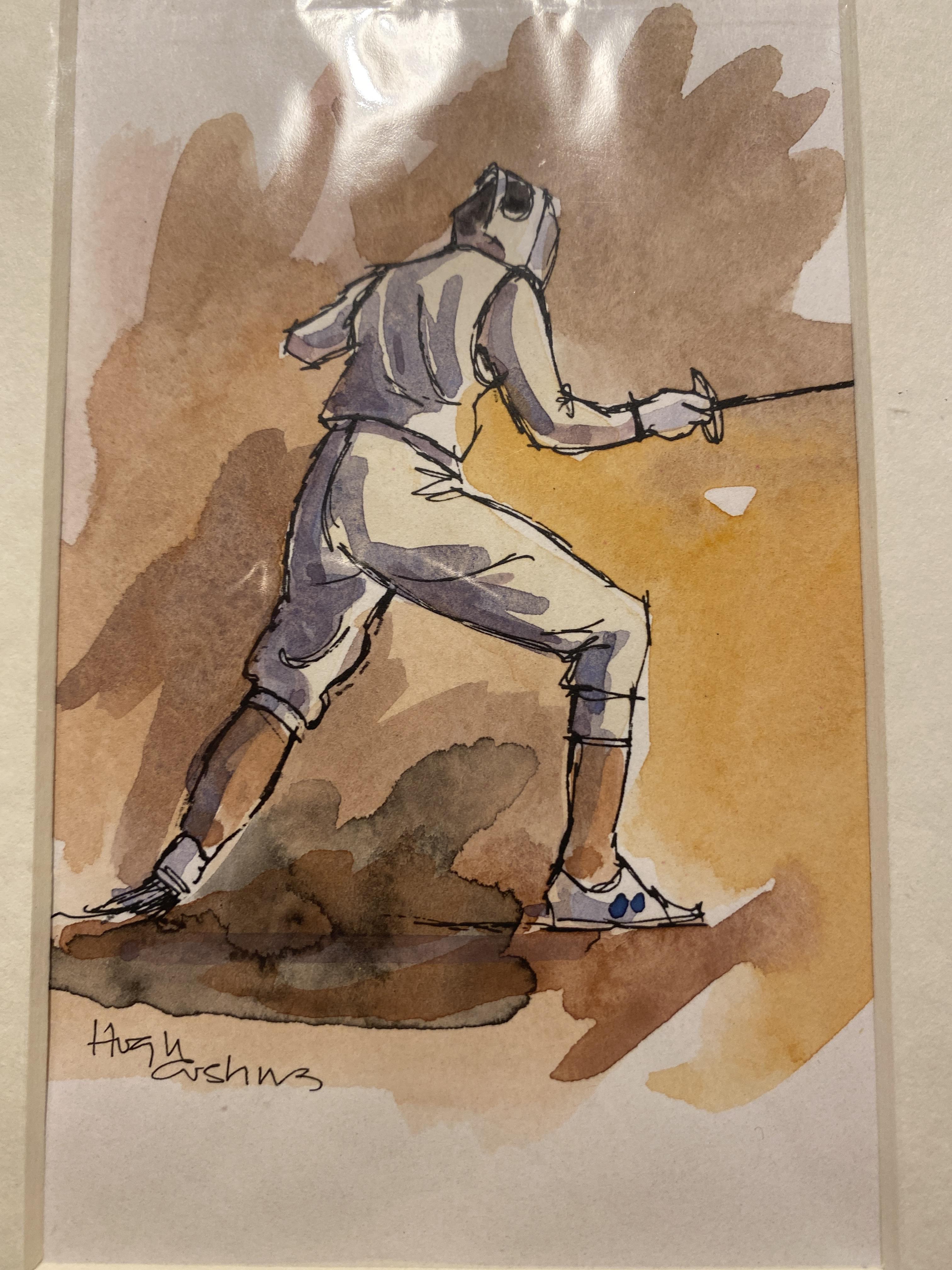 Hugh Cushing Fencing 5 Watercolour. - Image 2 of 4