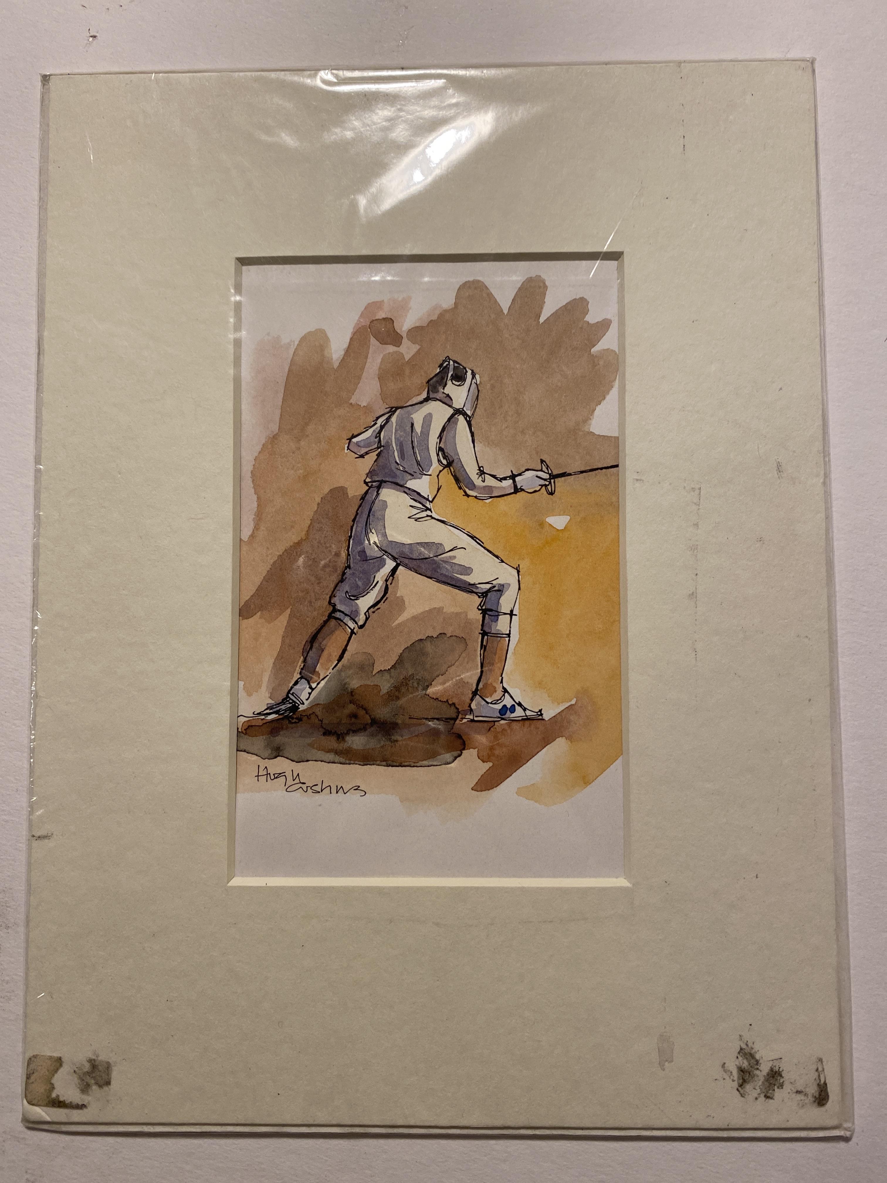 Hugh Cushing Fencing 5 Watercolour.