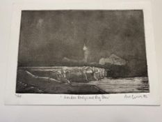 Dave Gunning Limited Edition Etching, London Bridge and Big Ben 1992.