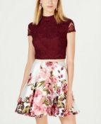 City Studios Juniors' 2-Pc. Lace & Floral-Print Dress Uk 8 Colour Cream/Rose Rrp £86