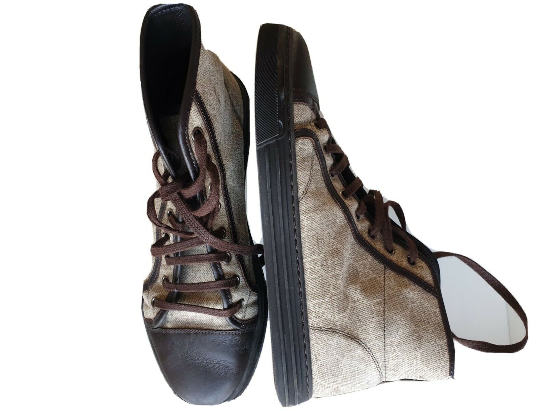 Gucci Mens Gg Supreme Leather High Top Sneakers Trainer Brown/Cream Uk 7/Eu 40.5 - Image 3 of 4