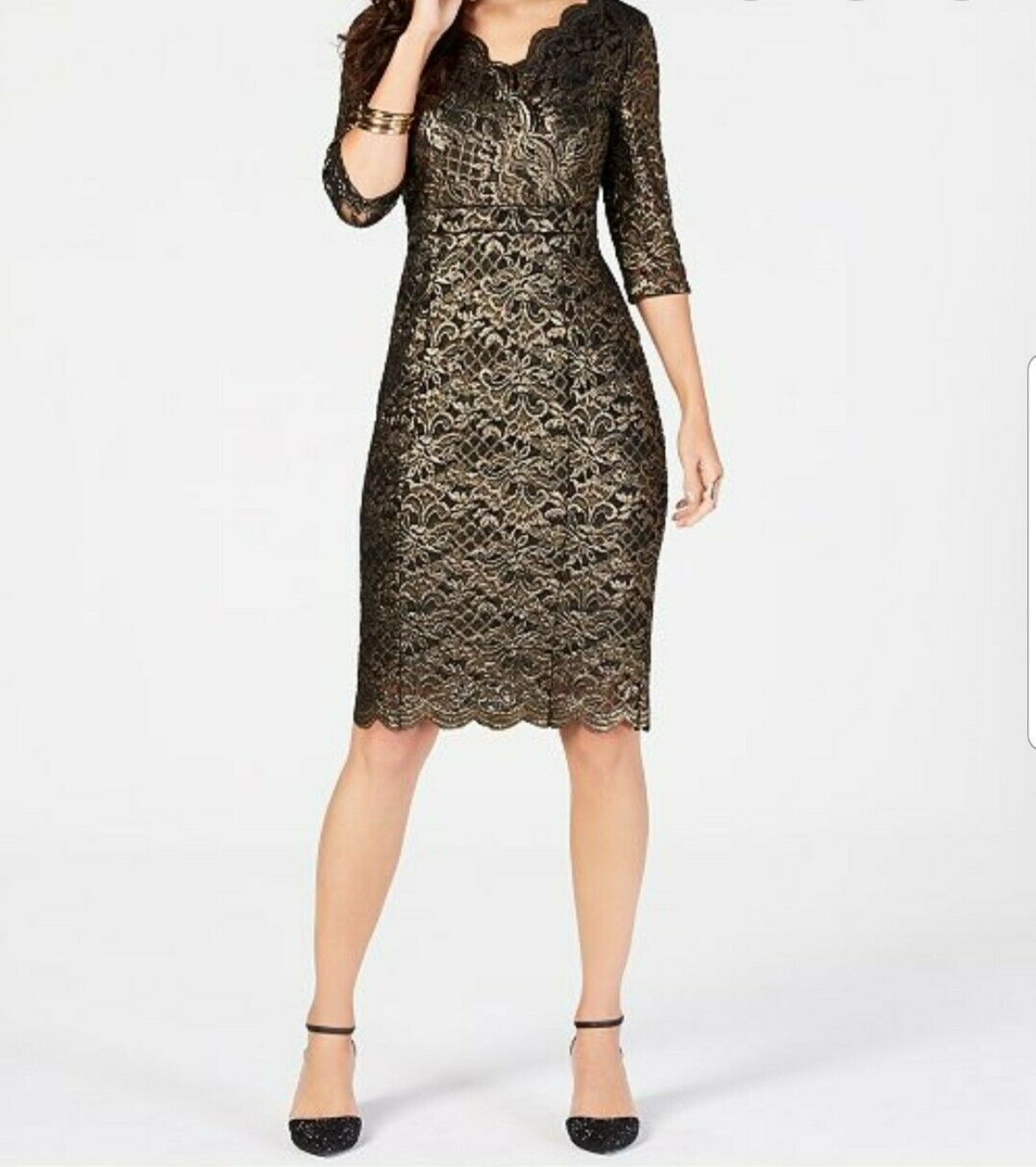Thalia Sodi Metallic Lace Dress - Sexy Deep Black Size Xs - Image 2 of 3